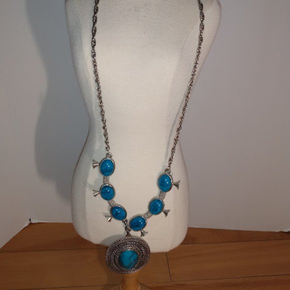 Jewelry Bold Silver Tone And Faux Turquoise Necklace Poshmark